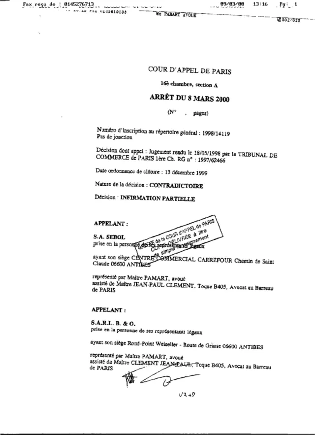 Première page de l'arrêt du 8 mars 2000